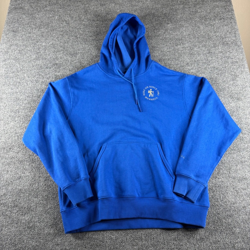 Merrell Mens Hike On Since 1981 Graphic Hoodie Blue XL Pullover Sweatshirt